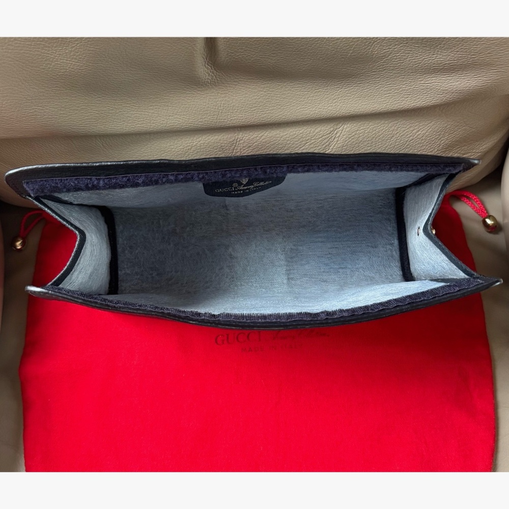 Authentic Vintage Gucci Web Monogram Canvas Black Leather Velcro Chain Clutch - Picture 8 of 11